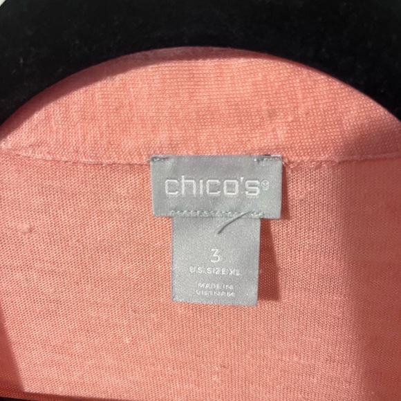Chicos 100% Linen Easy Henley Top size 3 us xxl peach salmon coral pink beach - Picture 2 of 7